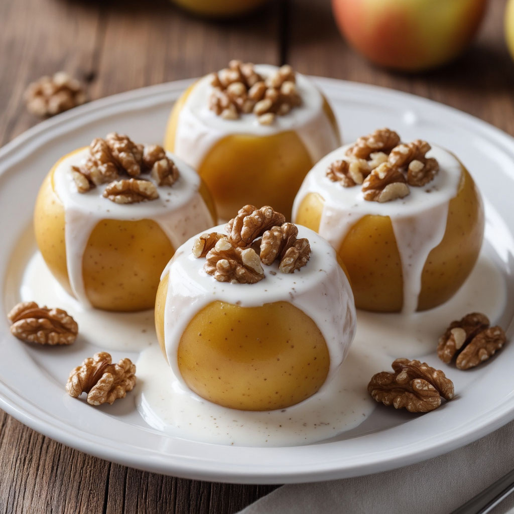 Ароматные запеченные яблоки с орехами и йогуртом: простой рецепт
